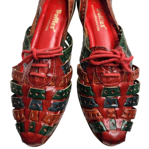 Vintage Red Green Huaraches Sandals Size 10W Leather - Picture 3 of 9